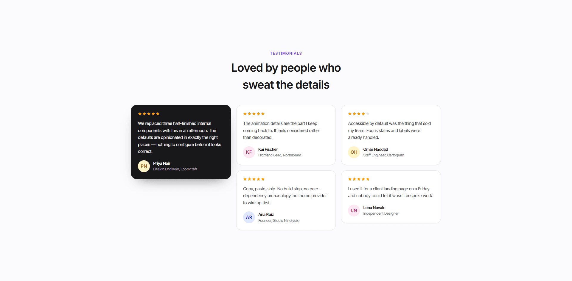 Preview of the Testimonial Grid React block