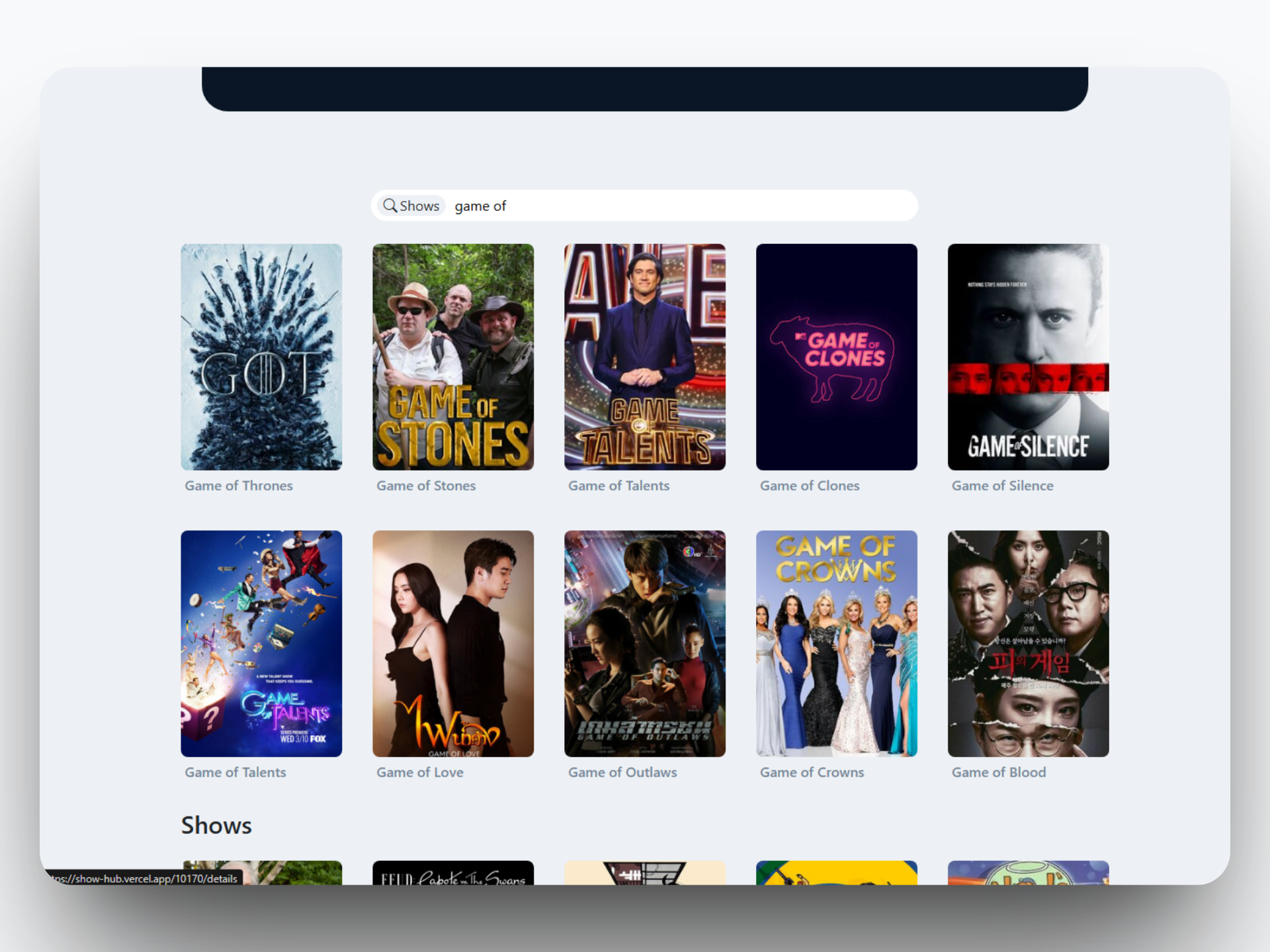 show hub search page